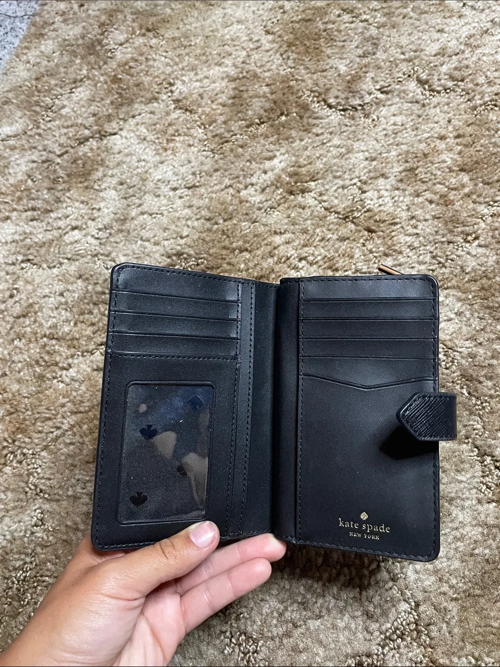 NWT Kate Spade Staci Colorblock Medium Compact Bifold Wallet in Warmbeige Black